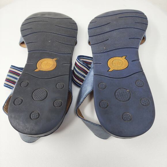 Born Parson Flat Sandals Women 10M Blue Leather Striped Elastic Comfort Shoes - Picture 15 of 15